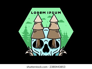 Illustration design of a pine trees stuck in skull