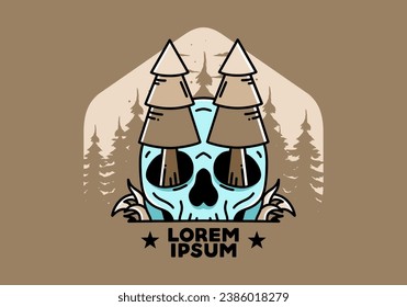 Illustration design of a pine trees stuck in skull