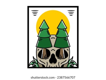 Illustration design of a pine trees stuck in skull