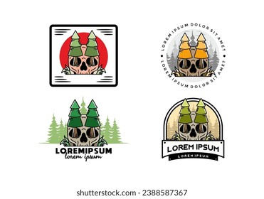 Illustration design of a pine trees stuck in skull