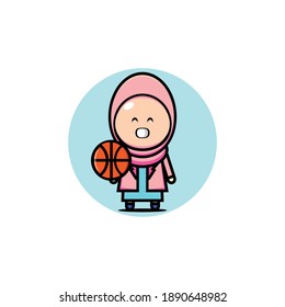 Illustration design of pink hooded woman playing basketball