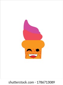 Illustration design of pink ice cream in a container like a small glass of light brown. It's good to eat during hot weather
