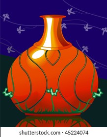 Illustration of design pot with work background	