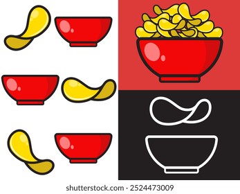 Illustration design of potato chips in a bowl, eps10, editable.