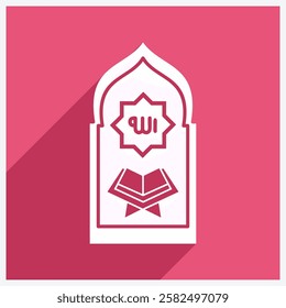 Illustration design of prayer mat icon with Allah word motif, Islamic Ramadan icon