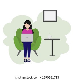 illustration design profession of a freelance who works from home with a laptop