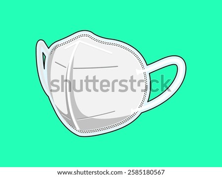 Illustration design of protective mask, N95, KN95 or FFP2 respirator half face mask for prevention of the spread of disease, vector cartoon realistic style sticker on green background