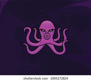 Illustration design of a purple deep ocean octopus cartoon style.  Isolated on background. Vector template