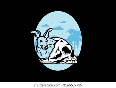 illustration design of rabbit hiding inside human skull