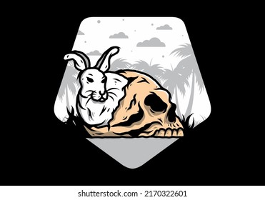 illustration design of rabbit hiding inside human skull