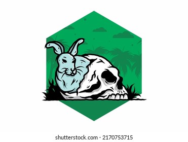 illustration design of rabbit hiding inside human skull