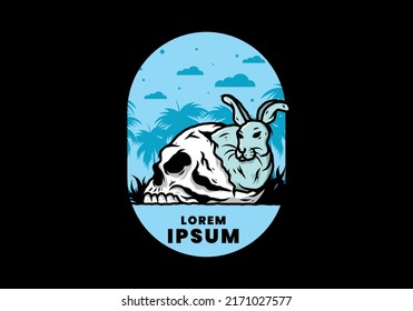illustration design of rabbit hiding inside human skull