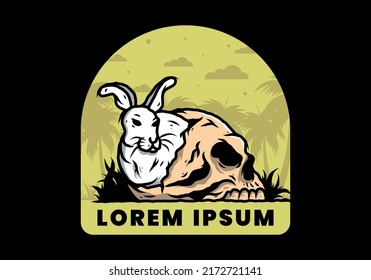 illustration design of rabbit hiding inside human skull