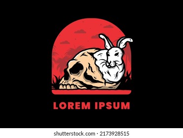 illustration design of rabbit hiding inside human skull