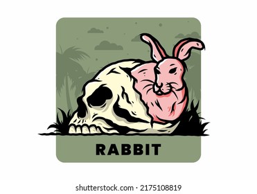illustration design of rabbit hiding inside human skull