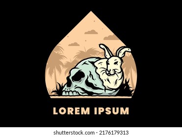 illustration design of rabbit hiding inside human skull