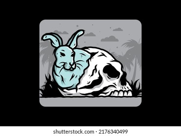 illustration design of rabbit hiding inside human skull