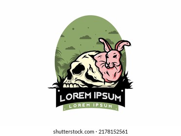 illustration design of rabbit hiding inside human skull