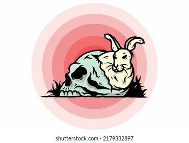 illustration design rabbit hiding inside human skull