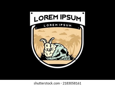 illustration design of rabbit hiding inside human skull