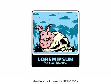 illustration design of rabbit hiding inside human skull