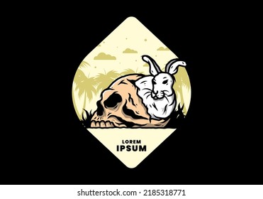 illustration design of rabbit hiding inside human skull