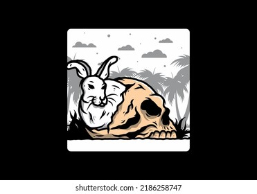illustration design of rabbit hiding inside human skull