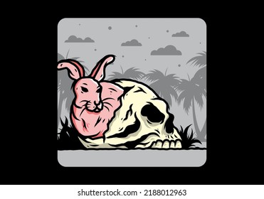 illustration design of rabbit hiding inside human skull