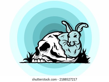 illustration design of rabbit hiding inside human skull
