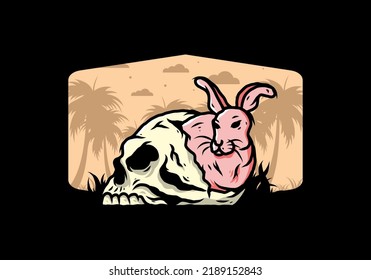 illustration design of rabbit hiding inside human skull