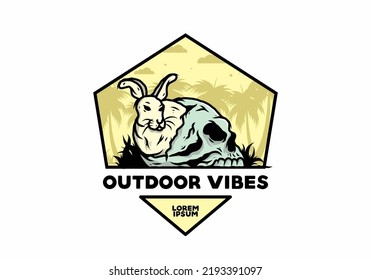 illustration design of rabbit hiding inside human skull