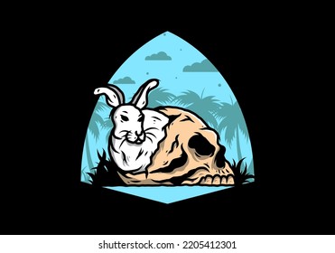 illustration design of rabbit hiding inside human skull
