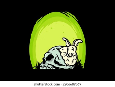 illustration design of rabbit hiding inside human skull