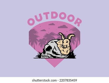 illustration design of rabbit hiding inside human skull