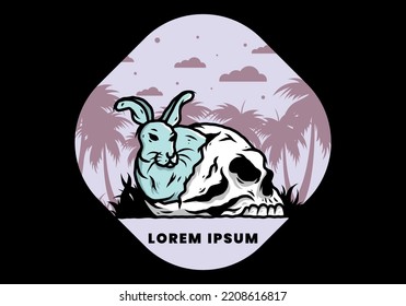 illustration design of rabbit hiding inside human skull