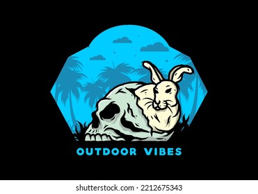 illustration design of rabbit hiding inside human skull