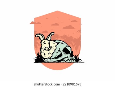 illustration design of rabbit hiding inside human skull
