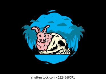 illustration design of rabbit hiding inside human skull