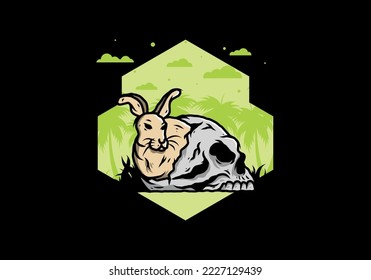 illustration design of rabbit hiding inside human skull