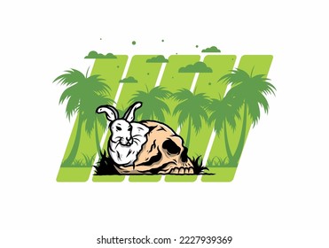 illustration design of rabbit hiding inside human skull