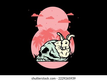 illustration design of rabbit hiding inside human skull
