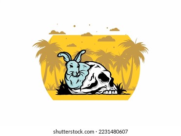 illustration design of rabbit hiding inside human skull