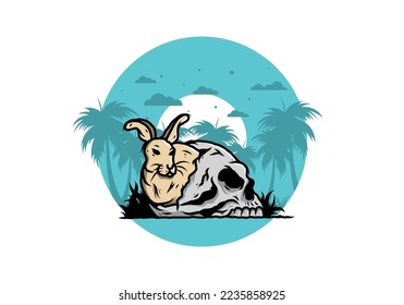 illustration design of rabbit hiding inside human skull