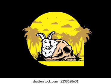 illustration design of rabbit hiding inside human skull