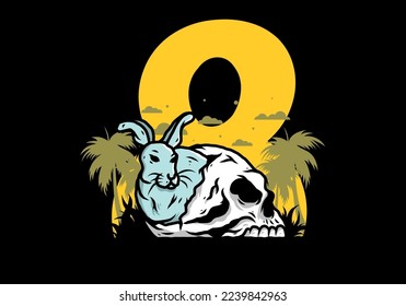 illustration design of rabbit hiding inside human skull