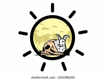 diseño ilustrativo de conejo escondido dentro del cráneo humano