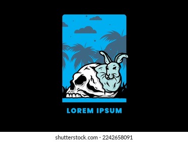 illustration design of rabbit hiding inside human skull