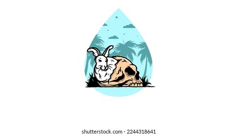 illustration design of rabbit hiding inside human skull