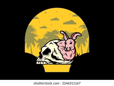 illustration design of rabbit hiding inside human skull