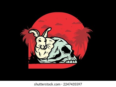 illustration design of rabbit hiding inside human skull